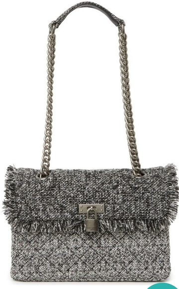 Kurt Geiger Brixton Lock Dual Strap Gray Glitter Tweed Shoulder Bag authentic - Picture 5 of 11